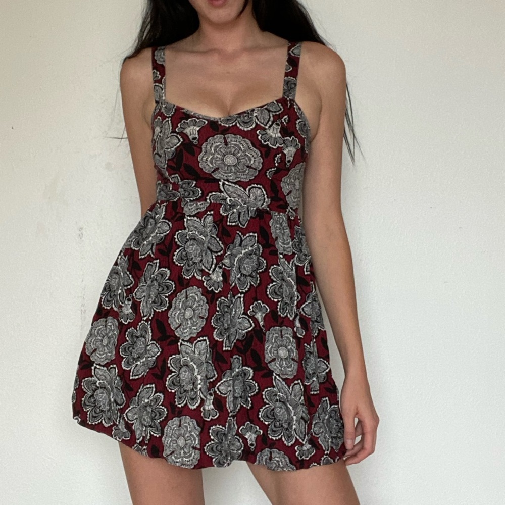 Red Floral Mini Babydoll Dress